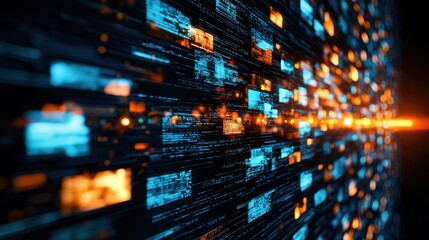 Poster - Futuristic data stream with glowing lights