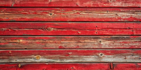 Poster - Rustic Red Wooden Plank Wall with Weathered Surface and Visible Grain