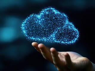 Fototapete - Hand holding a glowing digital cloud
