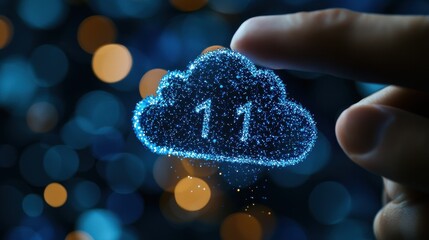 Fototapete - Hand holding digital cloud icon with numbers.