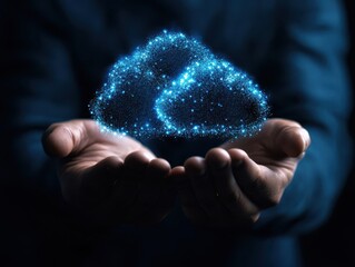 Aufkleber - Hands holding a glowing digital cloud concept