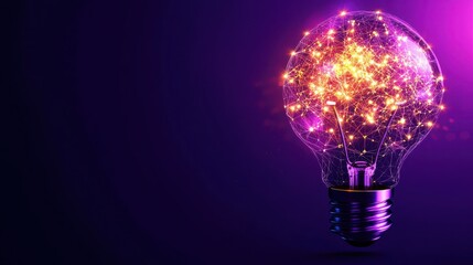 Poster - Illuminated light bulb on purple background