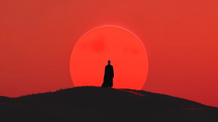 silhouette of person on red sunset 