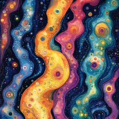 Aufkleber - Vibrant intricate abstract pattern of winding organic shapes and forms resembling advanced genetic engineering processes with a vivid saturated color palette