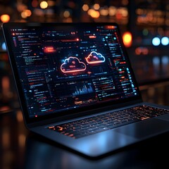 Leinwandbilder - Seamless Cloud Computing for Efficient Data Storage and Management on Sleek Digital Devices  Showcasing the smooth of data to distant servers with expansive capacity cutting edge digital technology