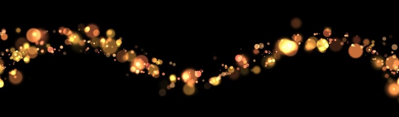 transparent light bokeh, gold sparkle or glitter lights effect. Celebration background of shining dust glowing confetti. Sparks. Png