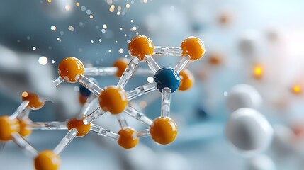 Fototapete - Captivating 3D abstract molecular model depicting the intricate interconnectivity of chemical reactions and the fundamental building blocks of matter  This digital showcases a sleek