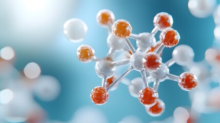 Fototapete - Stunning 3D render of an abstract molecular model with interconnected geometric shapes and patterns depicting the intricate chemical reactions and the fundamental building blocks of matter  The sleek