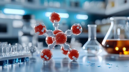 Fototapete - Detailed 3D visualization of a complex molecular structure showcasing the intricate chemical bonds and atomic components that make up the composition of chemical compounds  Rendered in a sleek