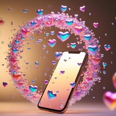 A colorful display of floating hearts and likes as bubbles around a smartphone, representing online audience reactions in a social media environment