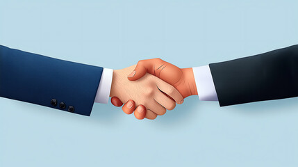 Two hands shaking in a business agreement, symbolizing partnership and collaboration, against a light blue background.