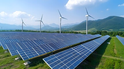 Leinwandbilder - Innovative solar panels and wind turbines working in harmony within a cutting edge smart grid system sleek and efficient renewable energy infrastructure modern and futuristic electrical grid