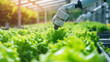 © atitaph - 3D illustration of harvesting vegetables with robotic arm. Smart robot farmer concept. Agriculture technology. Farm automation.