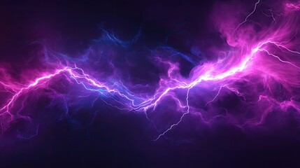 Wall Mural - a vibrant display of purple and blue lightning bolts illuminating a dark background.