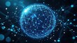 © Sara_P - Blue tech sphere composed of floating data points and intricate network lines surrounded by dark space with room for copy or visual content