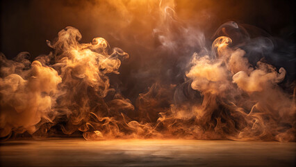 Wall Mural - gloomy background with neon brown smoke spreading from two sides