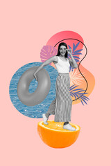 Canvas Print - Composite collage image of young female summer vacation enjoy holiday inflatable ring fantasy billboard comics zine minimal