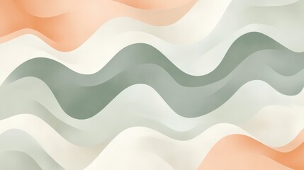 Abstract wave pattern featuring soft pastel hues of peach and mint green for a calming visual effect.