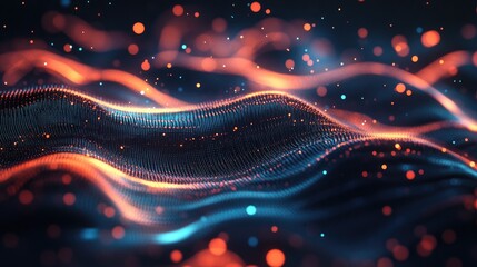 Wall Mural - abstract waves of glowing particles in vibrant blues and oranges, creating a dynamic and mesmerizing
