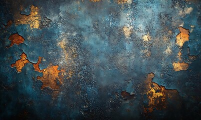 Poster - A textured background featuring blue hues with metallic gold and rust accents, creating an abstract, visually striking appearance.