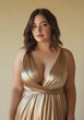 © ViktoGraphics - An elegant plus-size woman wearing an exquisite satin dress.