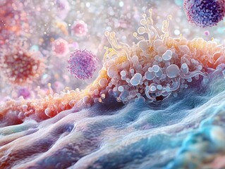 Wall Mural - 3d illustration of cellular structures with unseen microorganisms, revealing complex biological inte