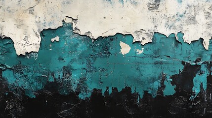 Aufkleber - A textured surface with peeling paint features shades of turquoise, white, and black, creating an abstract and weathered appearance.