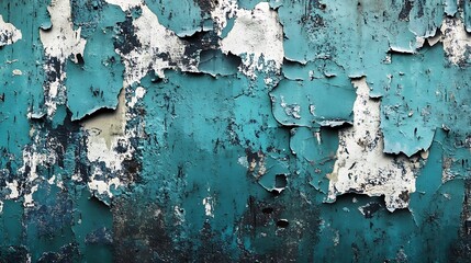 Aufkleber - A close-up of a weathered wall featuring peeling turquoise paint and patches of decay, showcasing texture and distress.