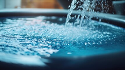 Canvas Print - A close-up of a pool filter being washed clean with water by a technician, showcasing effective pool upkeep and debris removal.