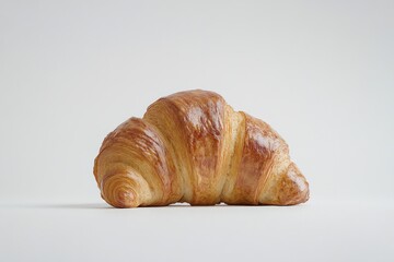 Poster - A close-up view of a flaky croissant on a white surface