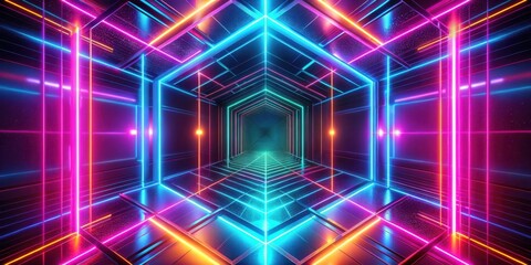 Poster - Futuristic glowing neon background with intersecting vibrant lines for abstract design