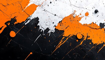 Aufkleber - An abstract painting featuring splashes of orange and white against a black background, creating a dynamic and energetic visual effect.