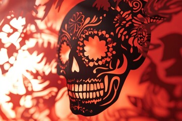 Sticker - A paper cut out design featuring a skull with floral details