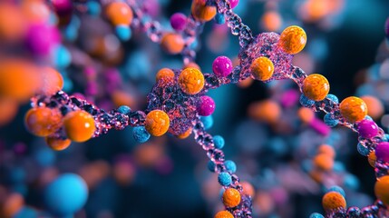 Wall Mural - abstract molecular structure with colorful spheres connected by chains, representing the complexity 