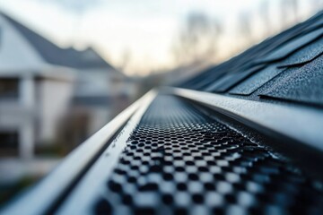 Sticker - A view of a house from above a gutter, great for use as a background or architectural element