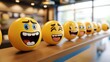 © Alice a. - A row of yellow emoticons are on a wooden table