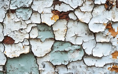 Aufkleber - A textured surface featuring peeling paint in various shades of blue, white, and rust, creating an aged and weathered appearance.