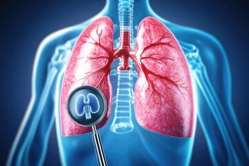 Poster - A doctor examines the lungs of a patient using a stethoscope, highlighting medical examination