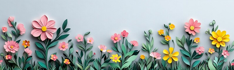 Poster - A vibrant display of colorful flowers in various shapes and sizes, set against a soft background, creating a cheerful and uplifting composition.