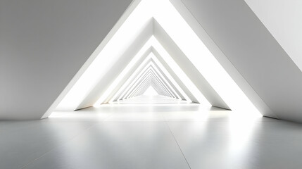 Wall Mural - a 3d rendering of a white triangular tunnel leading to a bright light