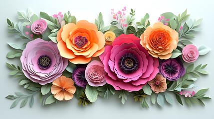 Leinwandbilder - A vibrant arrangement of colorful paper flowers, showcasing various shapes and sizes, perfect for decoration or artistic inspiration.