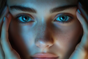 Poster - A close-up portrait of someone with striking blue eyes