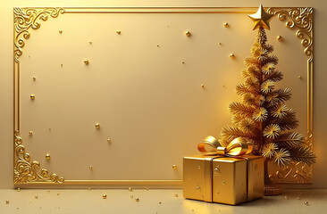 Wall Mural - golden christmas and new year greeting card in golden tones