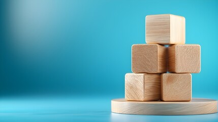 Aufkleber - Wooden  Thank You  Blocks Artfully Arranged on a Tranquil Blue Backdrop with a Clean Minimalist Composition and Soft Natural Lighting Highlighting the Nordic Design Influence