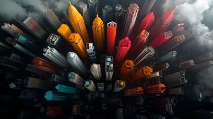 Aufkleber - Futuristic Kuala Lumpur Cityscape in Vibrant Neon Lights with 80s Aesthetic Overhead View
