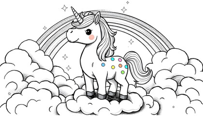 coloring book black and white illustration unicorn cartoon