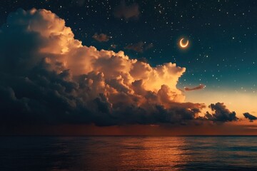 Poster - A serene scene of the night sky over the ocean, perfect for use in travel or nature-themed projects