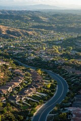 Poster - Winding road and houses from above