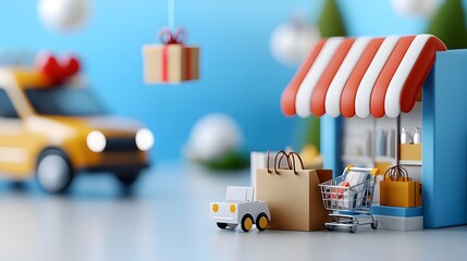 Fototapete - Immersive 3D of a Vibrant Digital E commerce Interface Featuring Sleek Product Displays Interactive Buttons and Icons and a Secure Checkout Process for a Seamless Online Shopping Experience