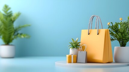 Leinwandbilder - Conceptual 3D image showcasing a vibrant and futuristic digital retail experience with floating e commerce icons minimalist UI elements and a modern clean atmosphere